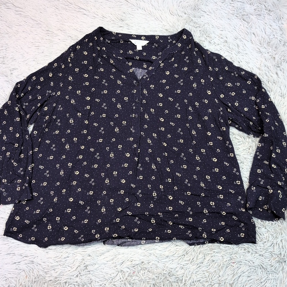 Market & Spruce Shirt‎ Womens 2X Blue Top Comfort Casual Blouse Floral Preppy